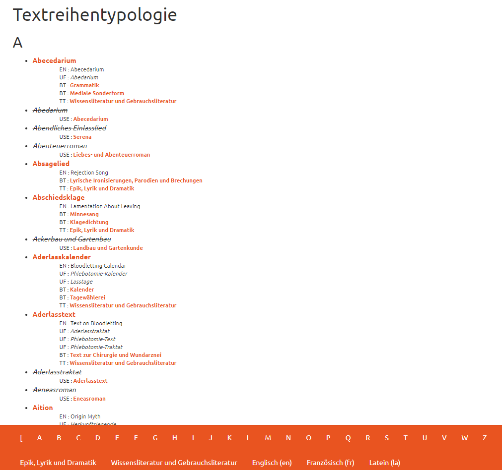 Ausschnitt aus der SKOS-Play-Liste der Textreihentypologie von 2023